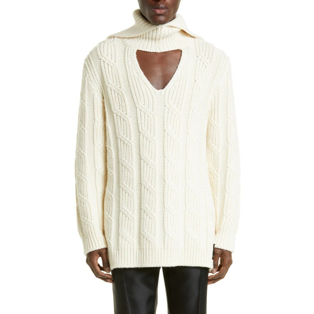 Fendi Men's Oversized Cutout Virgin Wool Knit Pullover Sweater Size IT 46 / US S